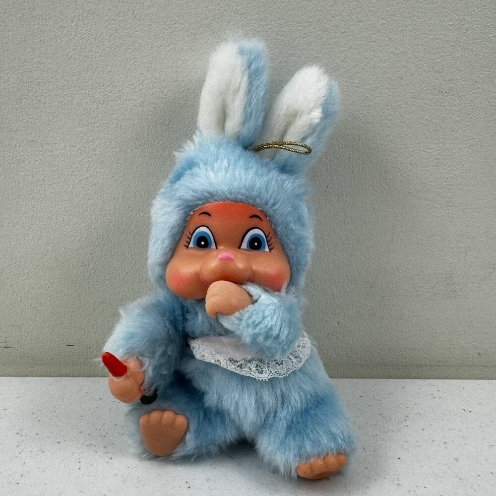 Vintage Easter Unlimited Pets Blue Anthropomorphic Doll Bunny Thumb Sucker
